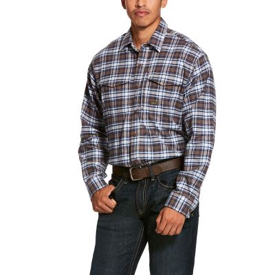 Ariat Work: Rebar Flannel DuraStretch Camisa Hombre - Marrones / Blancas (NHDMO8375)